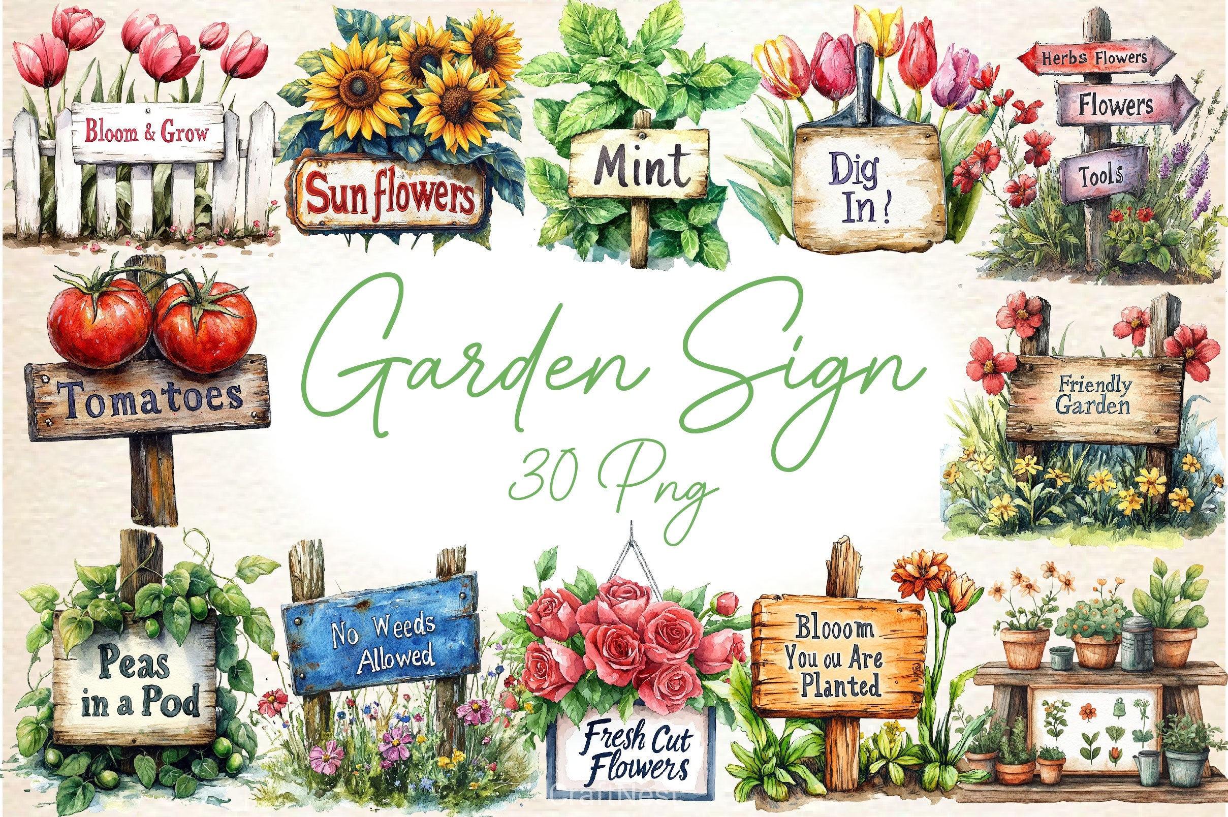 Garden Sign Clipart Bundle - CraftNest - Digital Crafting and Art