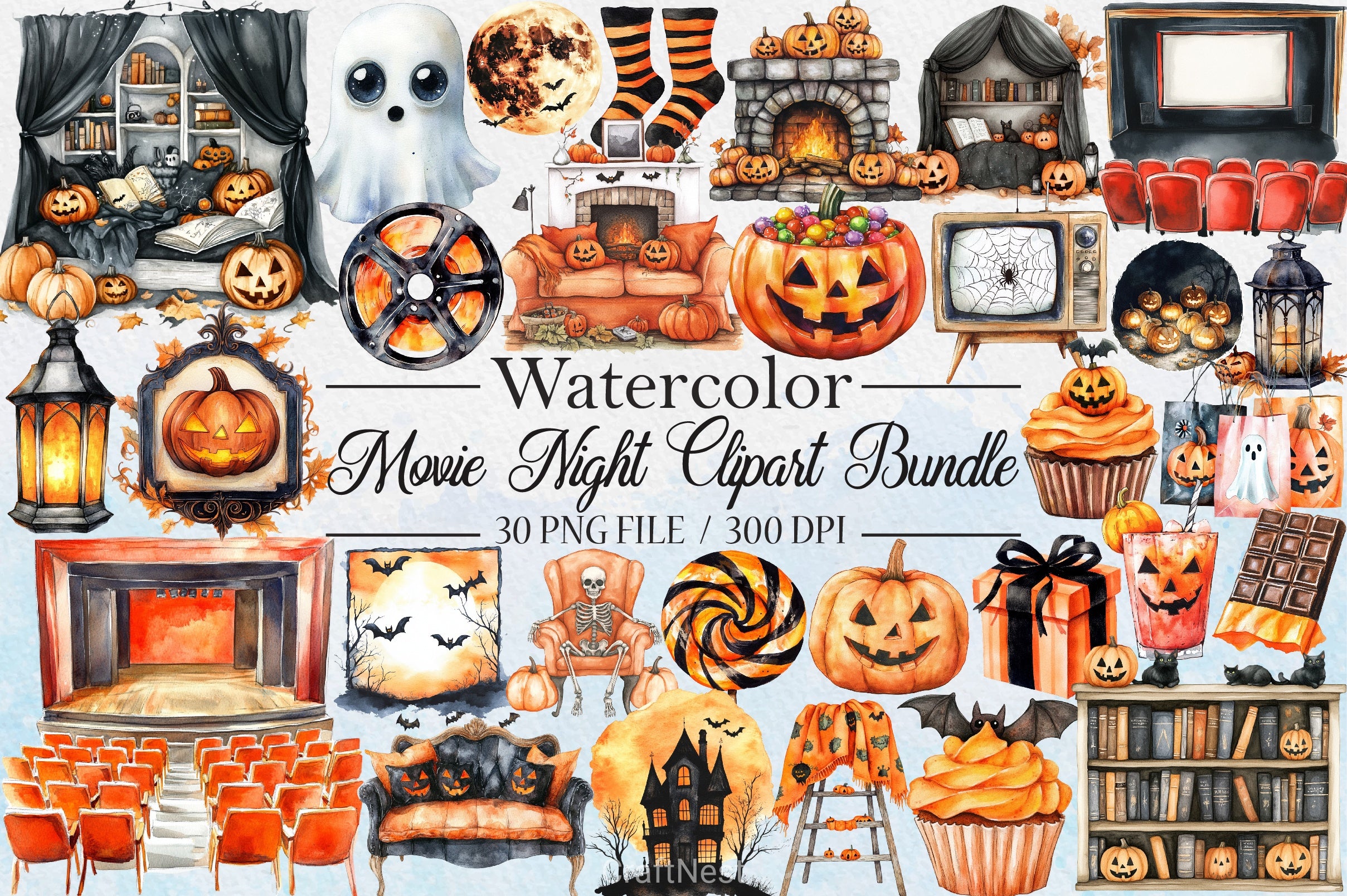 Halloween Movie Night Clipart Bundle - CraftNest - Digital Crafting and Art