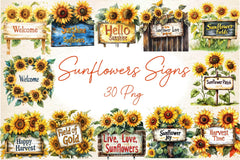 Summer Sunflowers Signs Clipart Bundle - CraftNest - Digital Crafting and Art