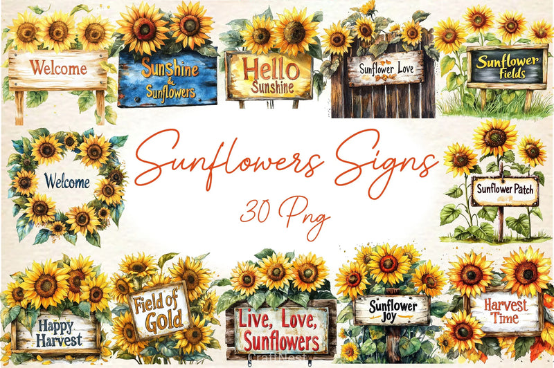 Summer Sunflowers Signs Clipart Bundle - CraftNest - Digital Crafting and Art