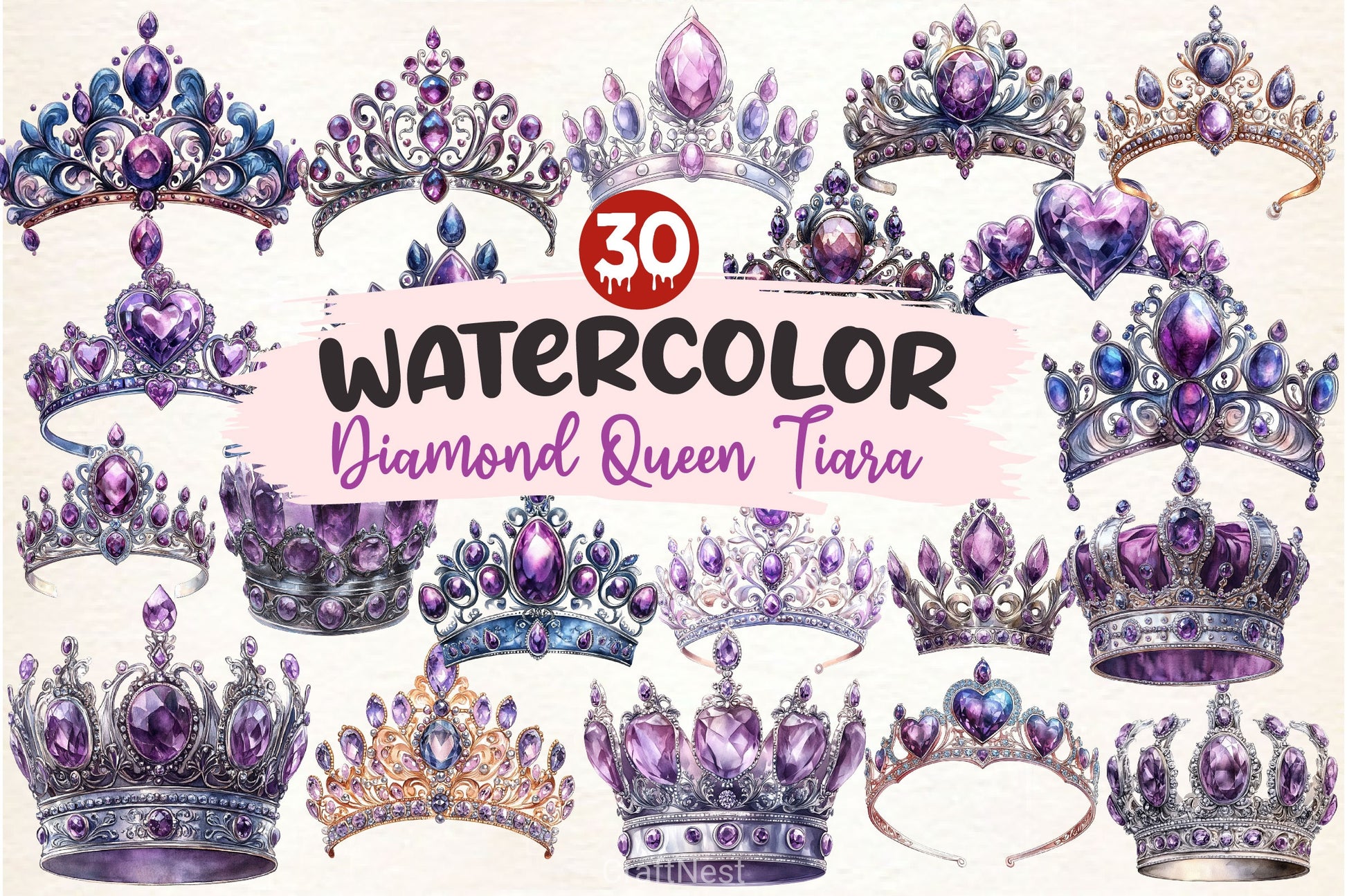 Purple Diamond Queen Tiara Clipart Bundle - CraftNest - Digital Crafting and Art