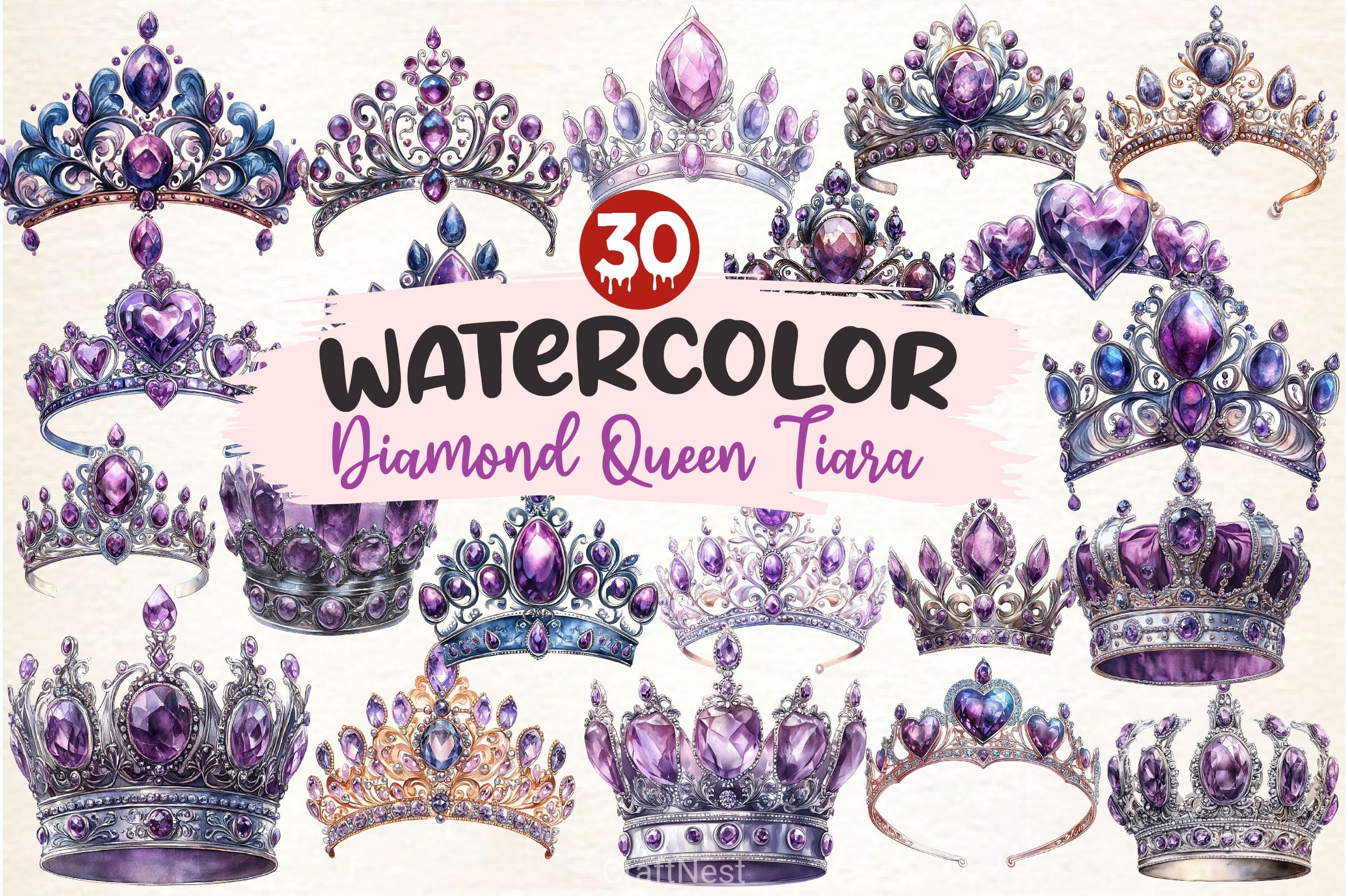 Purple Diamond Queen Tiara Clipart Bundle - CraftNest - Digital Crafting and Art