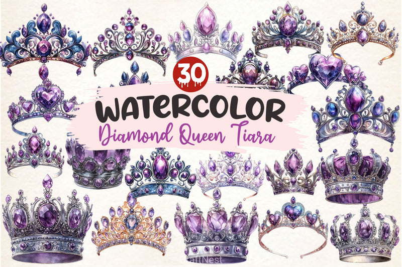 Purple Diamond Queen Tiara Clipart Bundle - CraftNest - Digital Crafting and Art