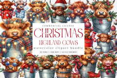 Christmas Highland Cows Clipart Bundle - CraftNest - Digital Crafting and Art