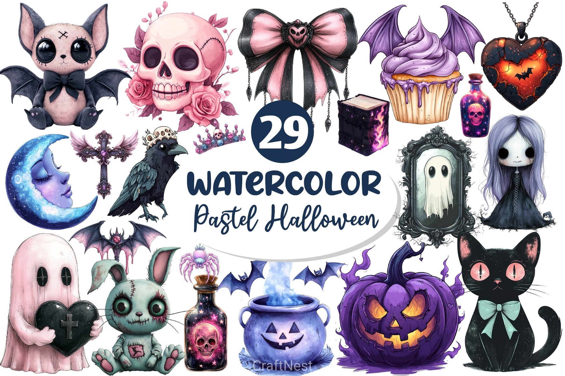Pastel Gothic Halloween Clipart Bundle - CraftNest - Digital Crafting and Art