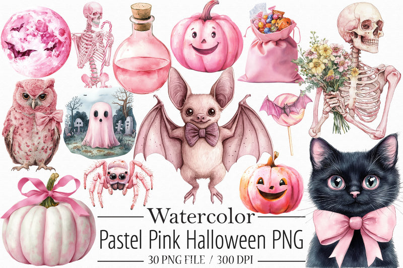 Pastel Pink Halloween Clipart Bundle - CraftNest - Digital Crafting and Art