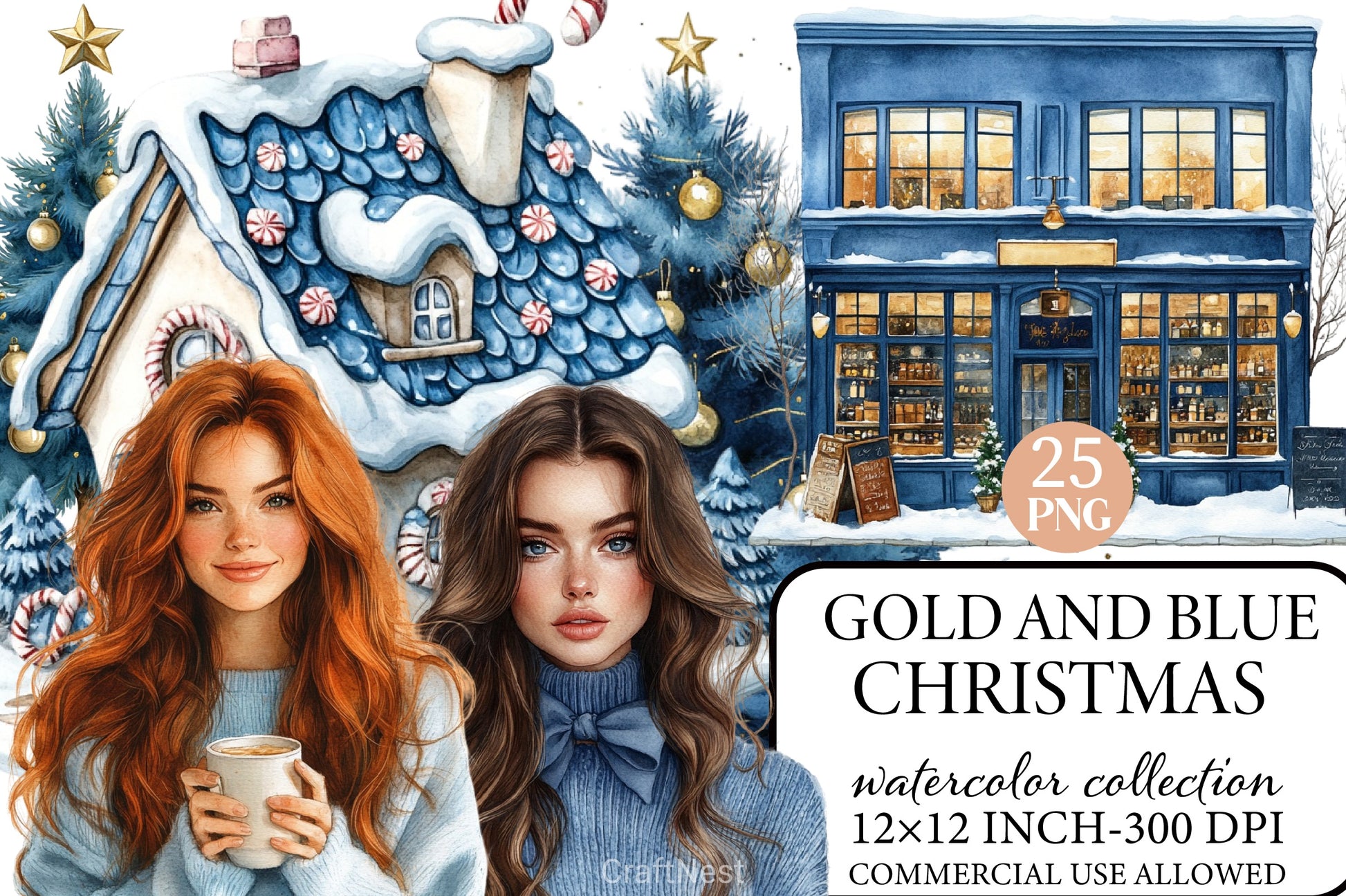 Gold & Blue Christmas Clipart Bundle - CraftNest - Digital Crafting and Art