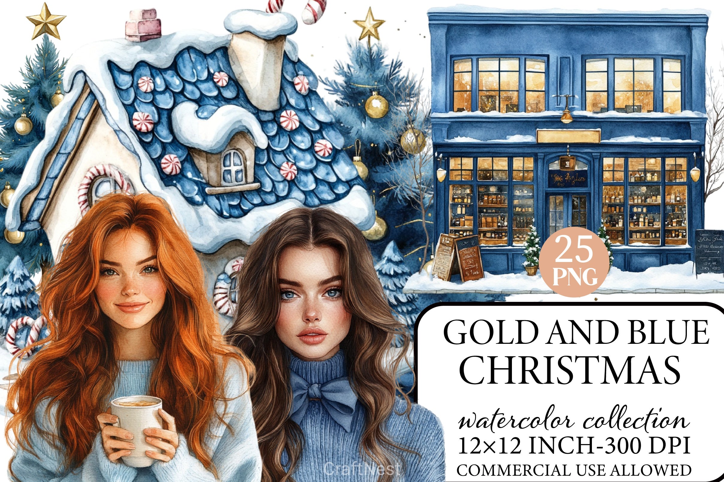 Gold & Blue Christmas Clipart Bundle - CraftNest - Digital Crafting and Art