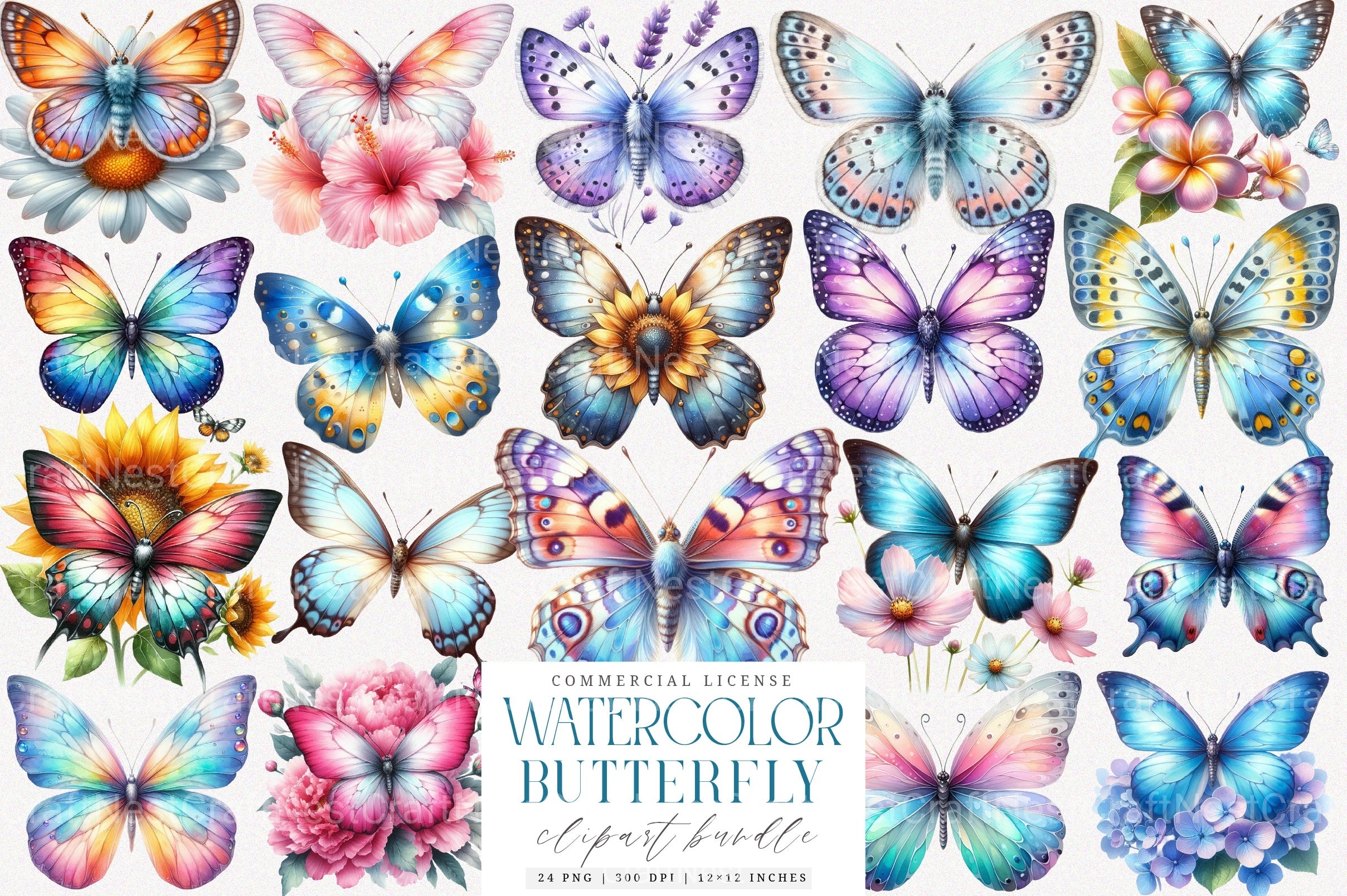 Floral Butterfly Clipart Bundle 56 - CraftNest - Digital Crafting and Art