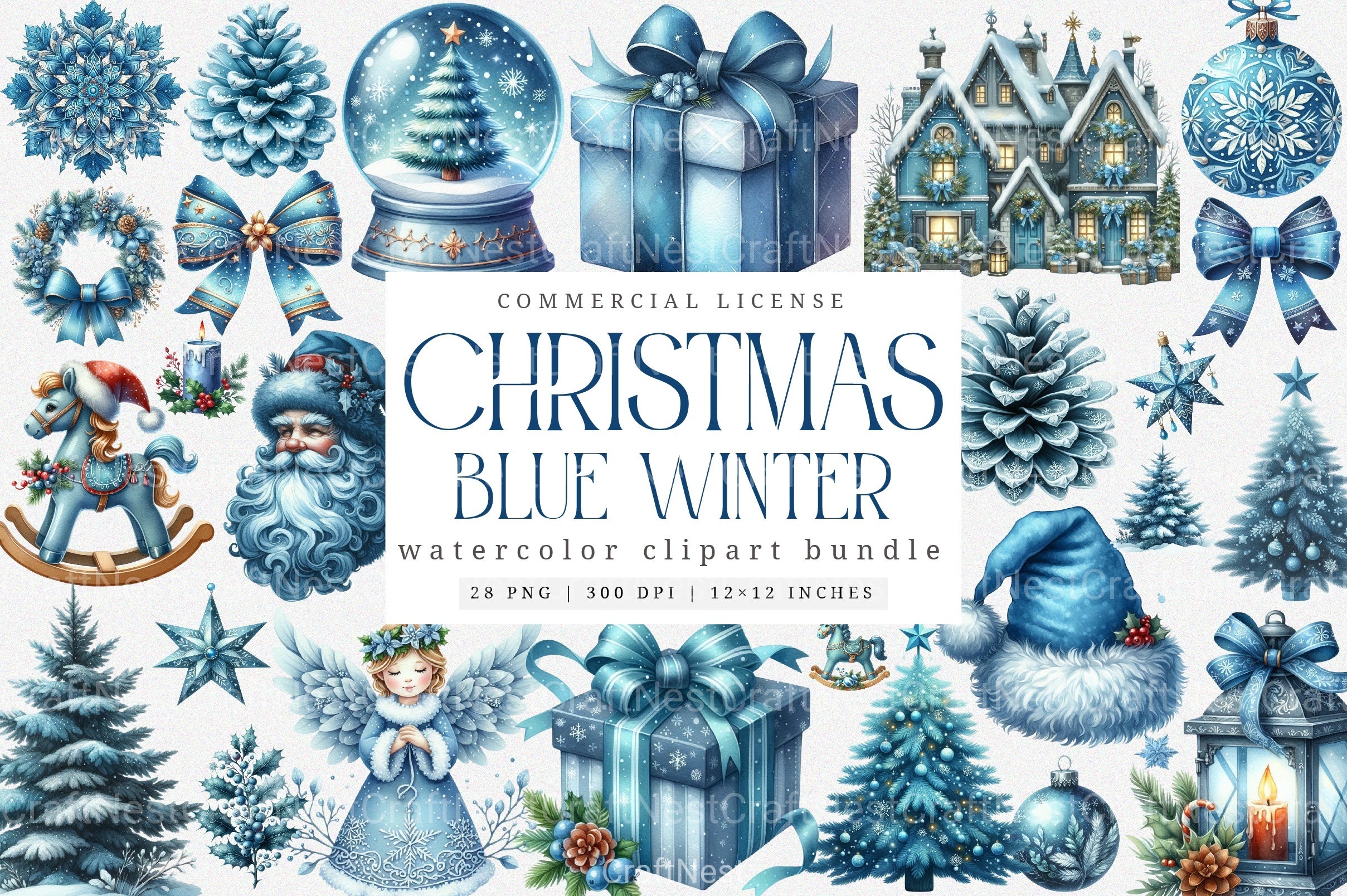 Blue Christmas Clipart Bundle: Santa, Presents & Bells - CraftNest - Digital Crafting and Art