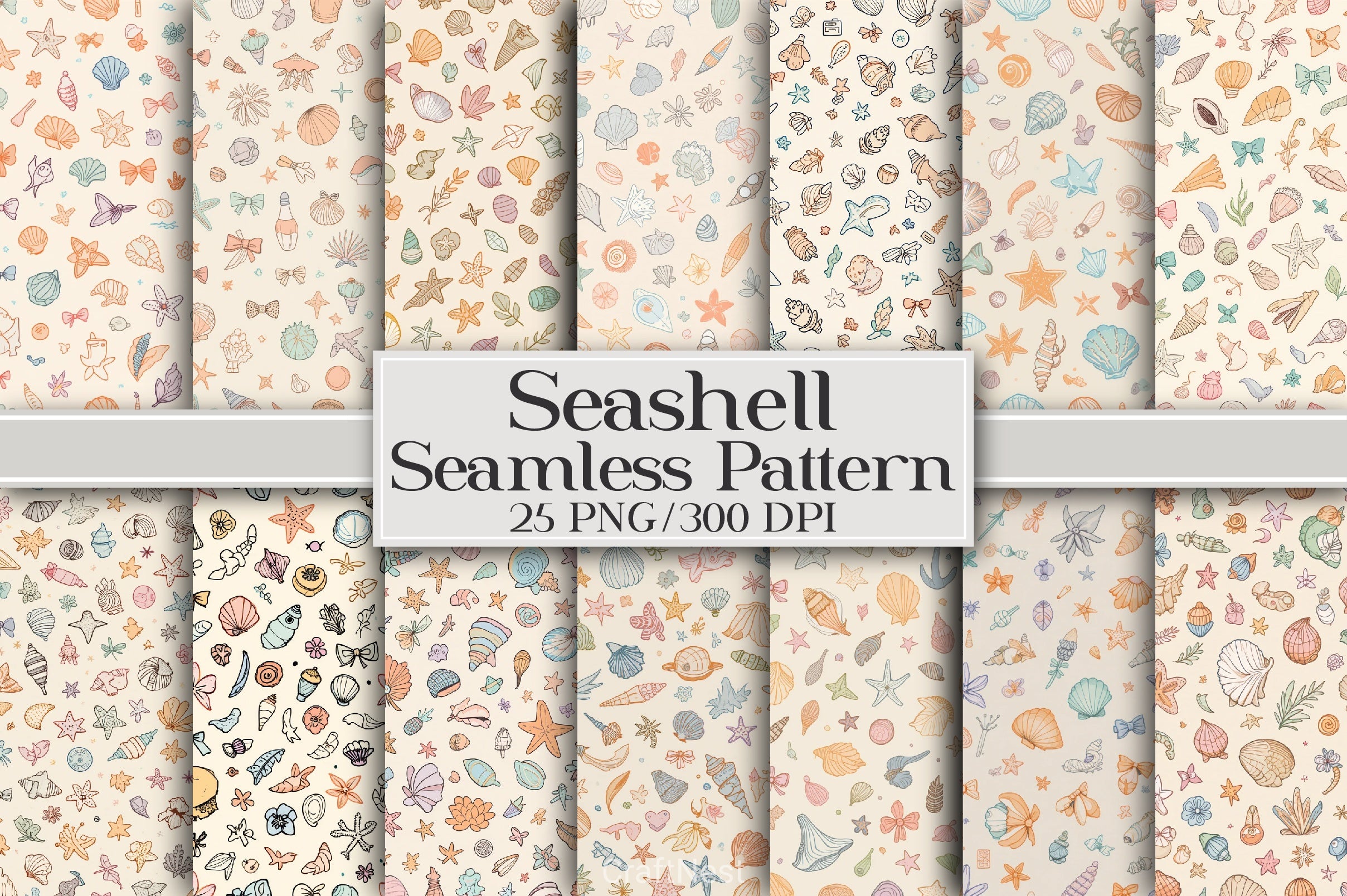 Seashell Pattern Digital Paper - CraftNest - Digital Crafting and Art