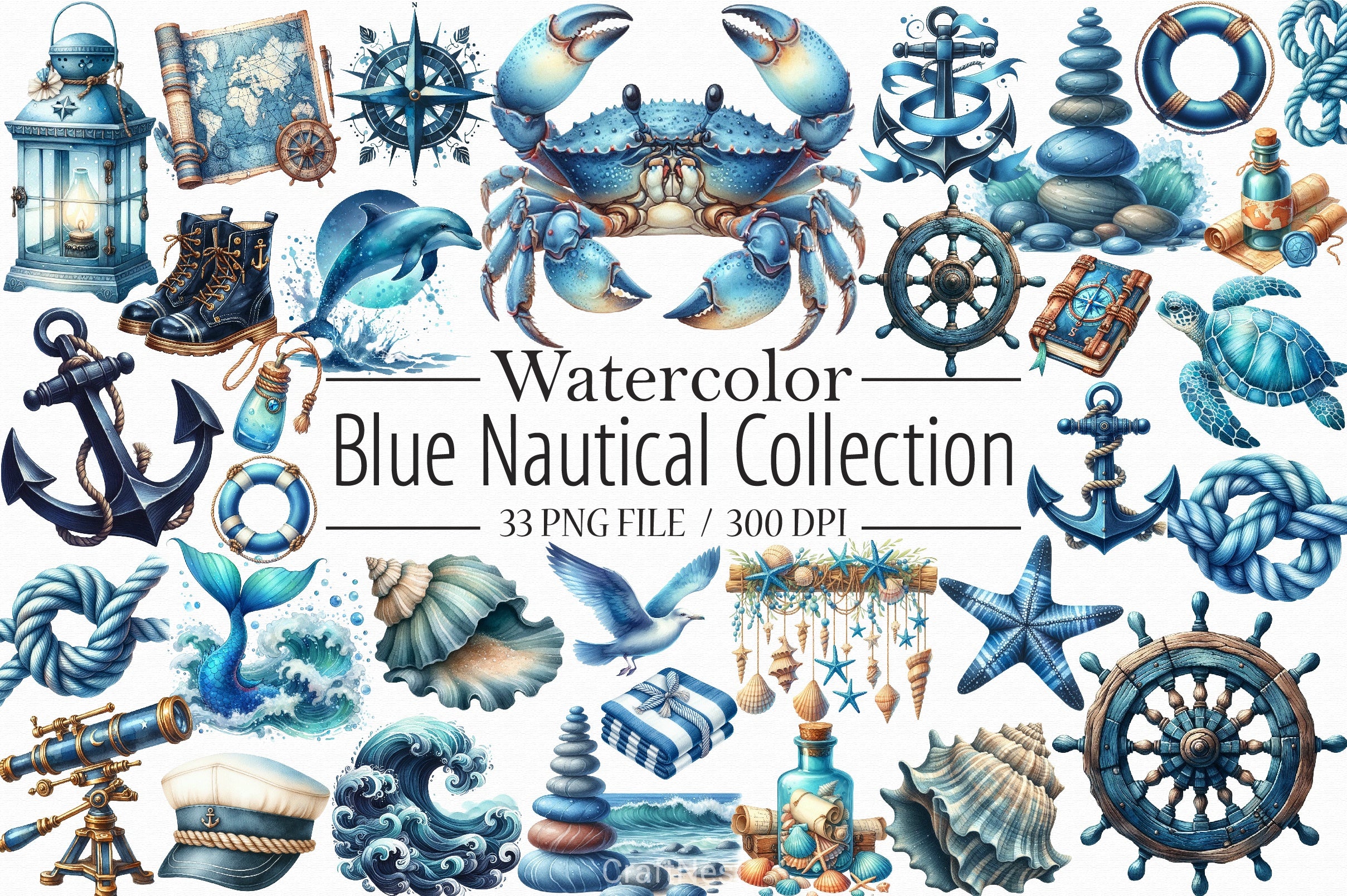 Blue Nautical Clipart Bundle - CraftNest - Digital Crafting and Art