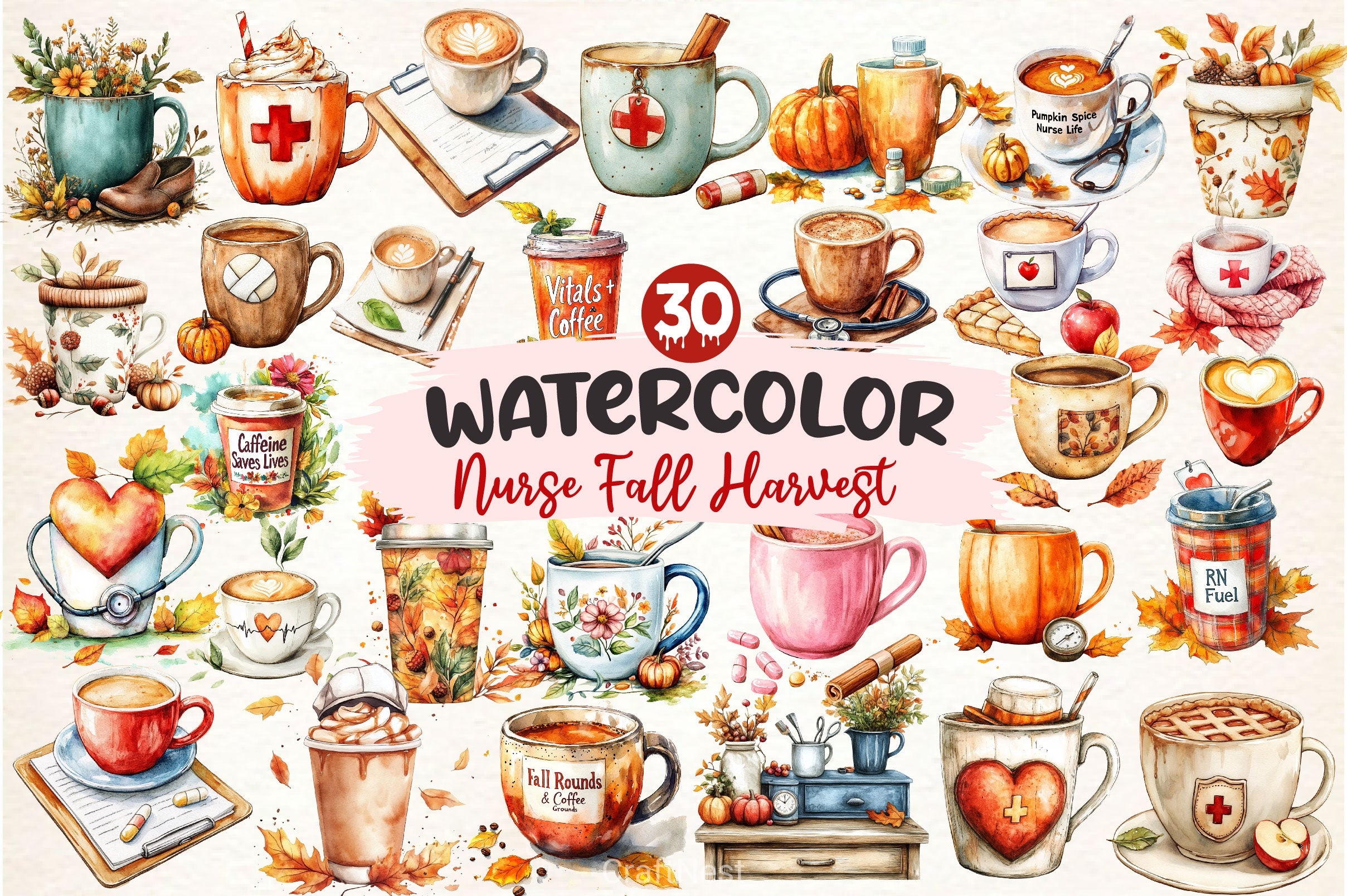 Nurse Fall Harvest Coffee Mug Clipart Bundle 2 - CraftNest - Digital Crafting and Art