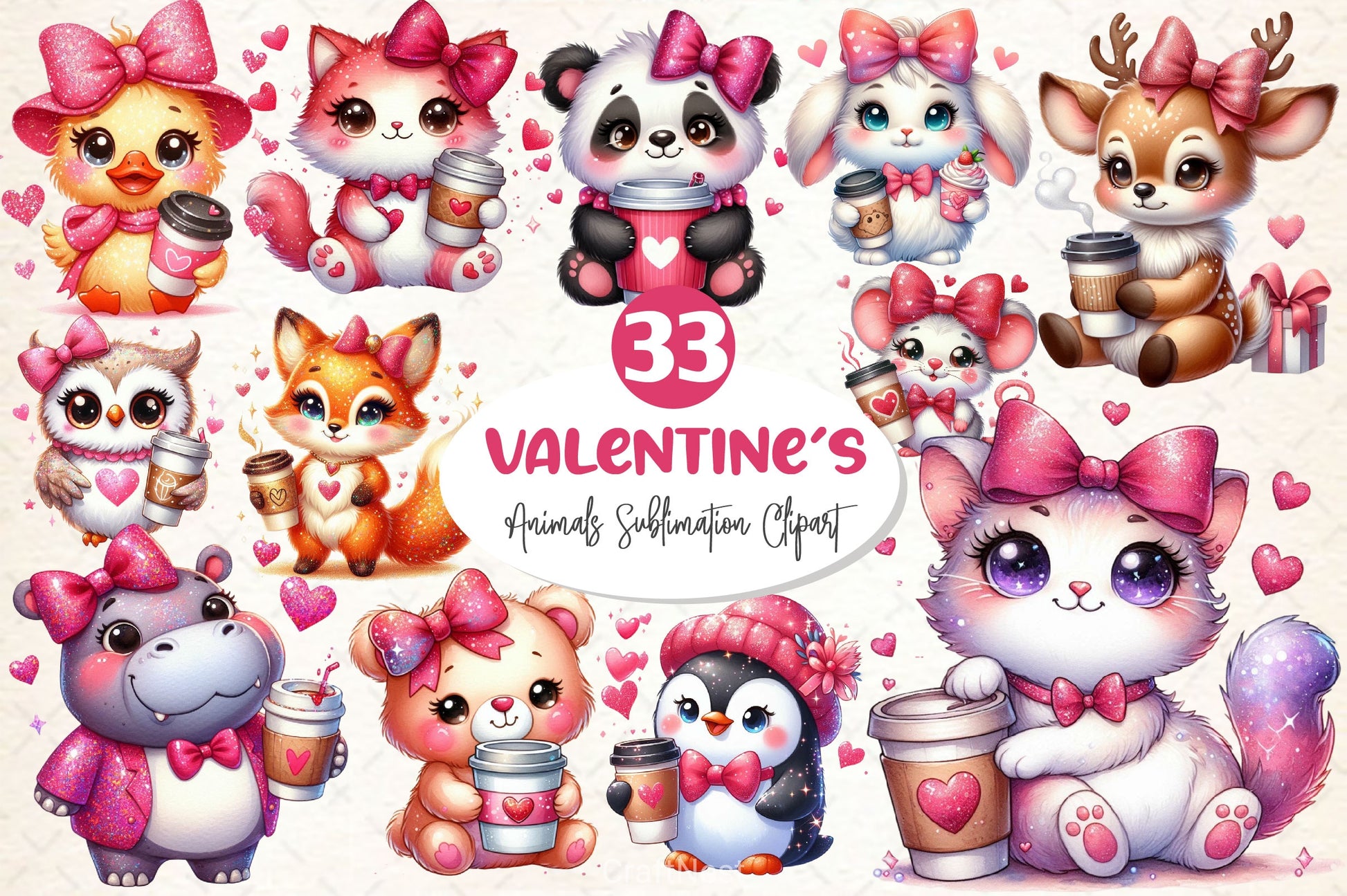 Animals Valentine Coffee Clipart Bundle 2 - CraftNest - Digital Crafting and Art