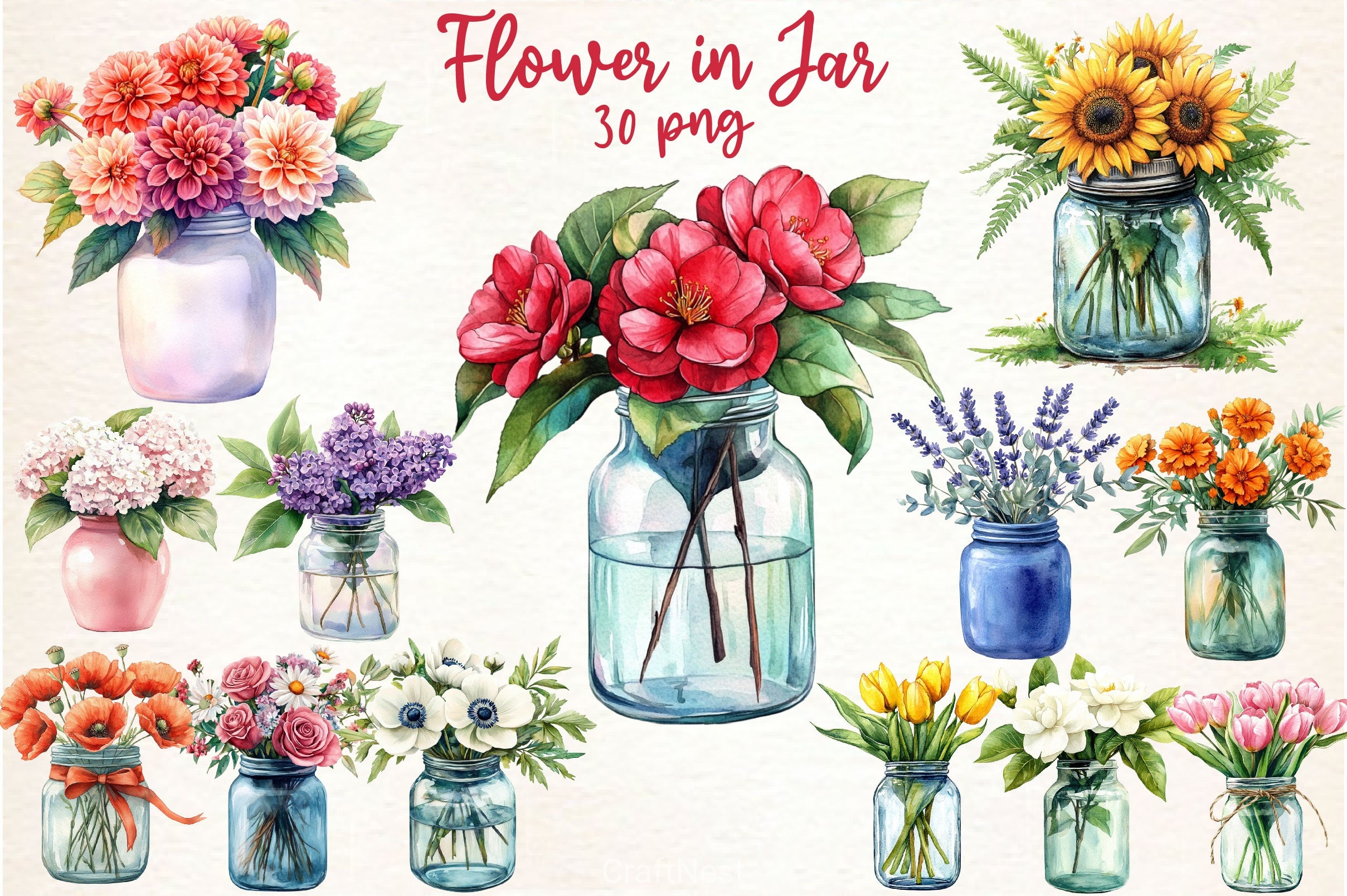 Flower In Jar Clipart Bundle 2 - CraftNest - Digital Crafting and Art