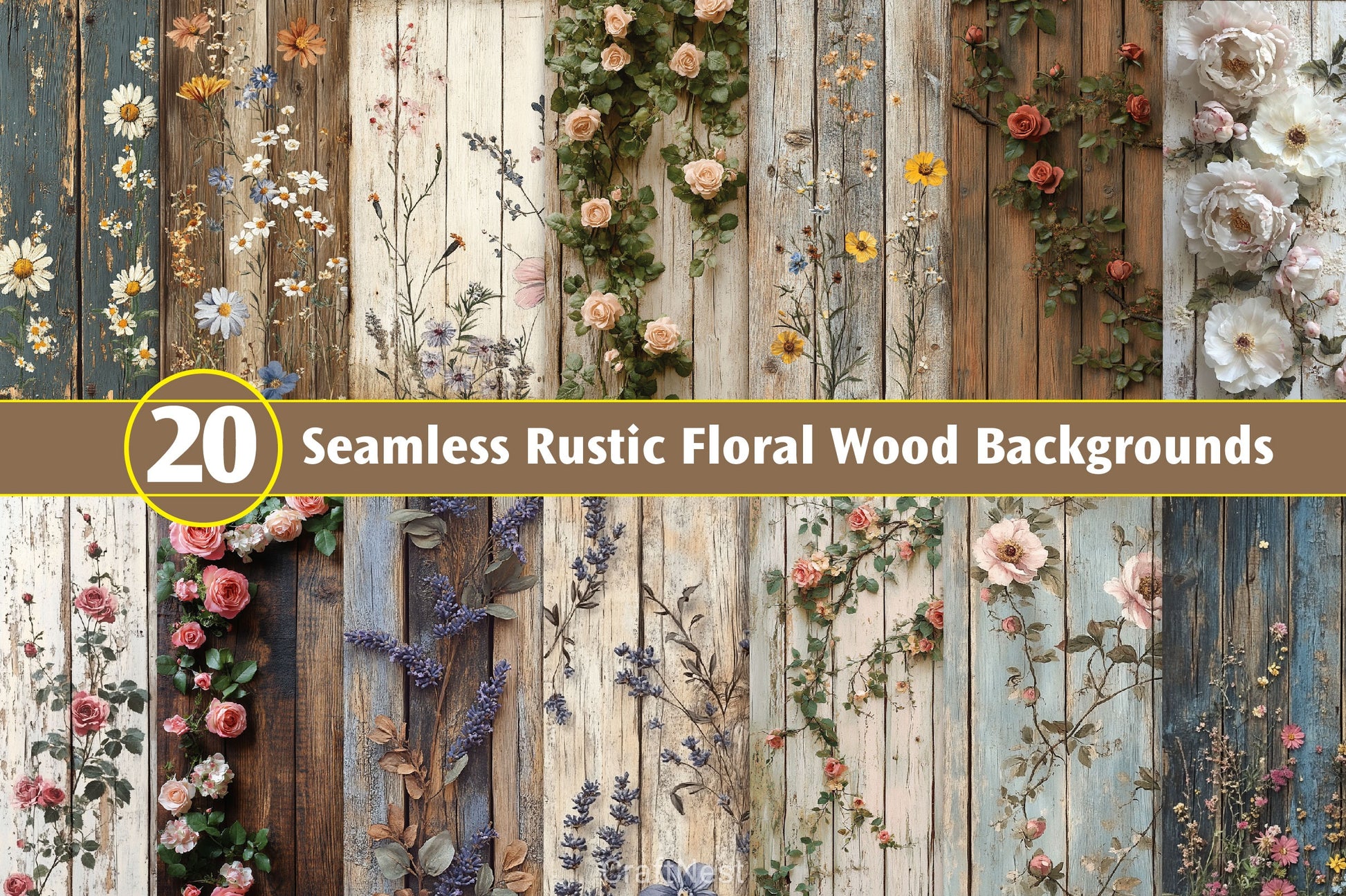 Seamless Rustic Floral Wood Backgrounds - CraftNest - Digital Crafting and Art