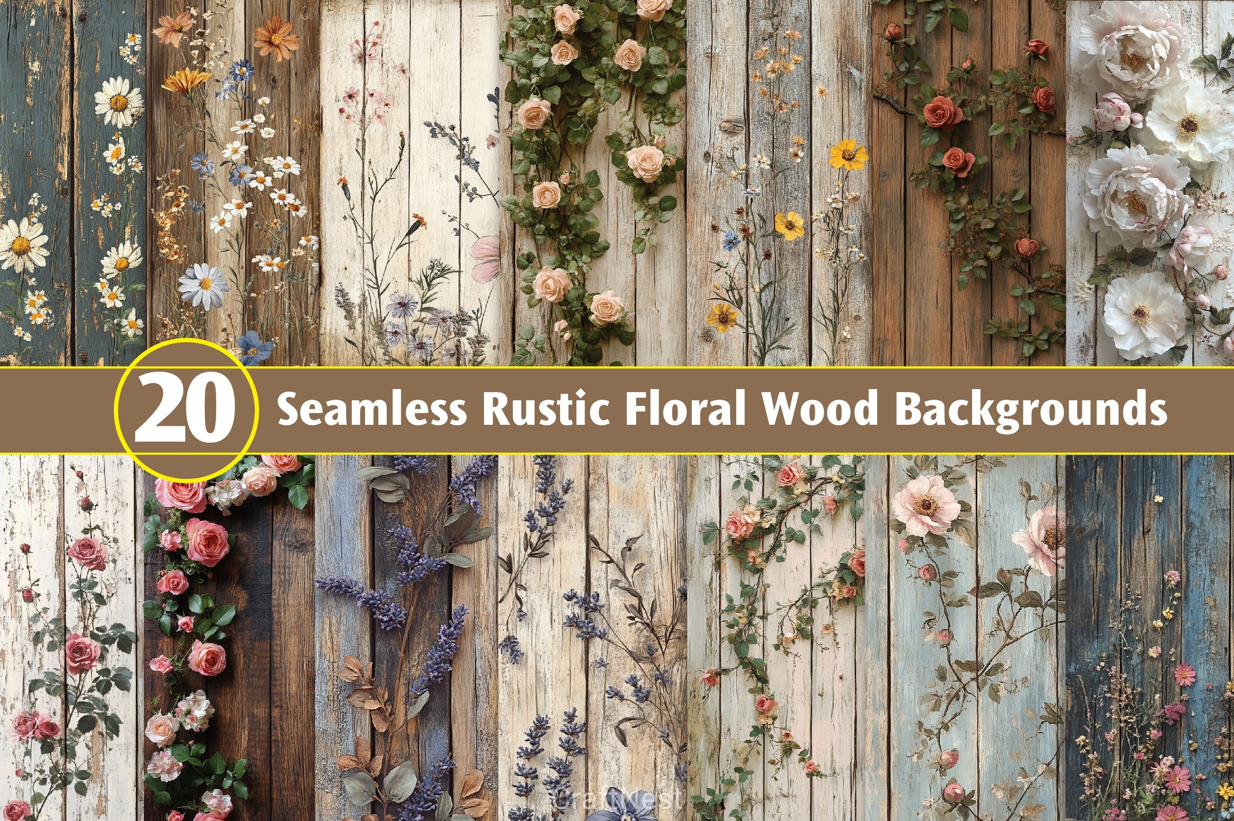 Seamless Rustic Floral Wood Backgrounds - CraftNest - Digital Crafting and Art