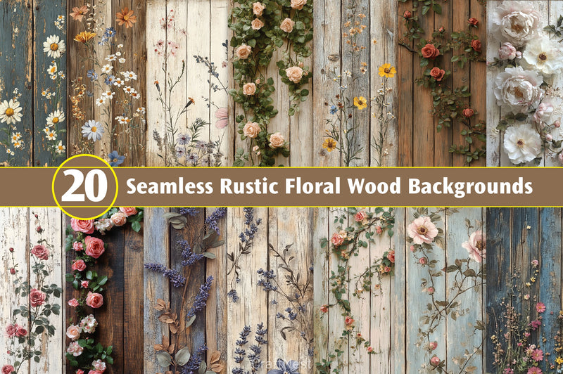 Seamless Rustic Floral Wood Backgrounds - CraftNest - Digital Crafting and Art