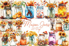 Cute Fall Mason Jars Clipart Bundle 2 - CraftNest - Digital Crafting and Art