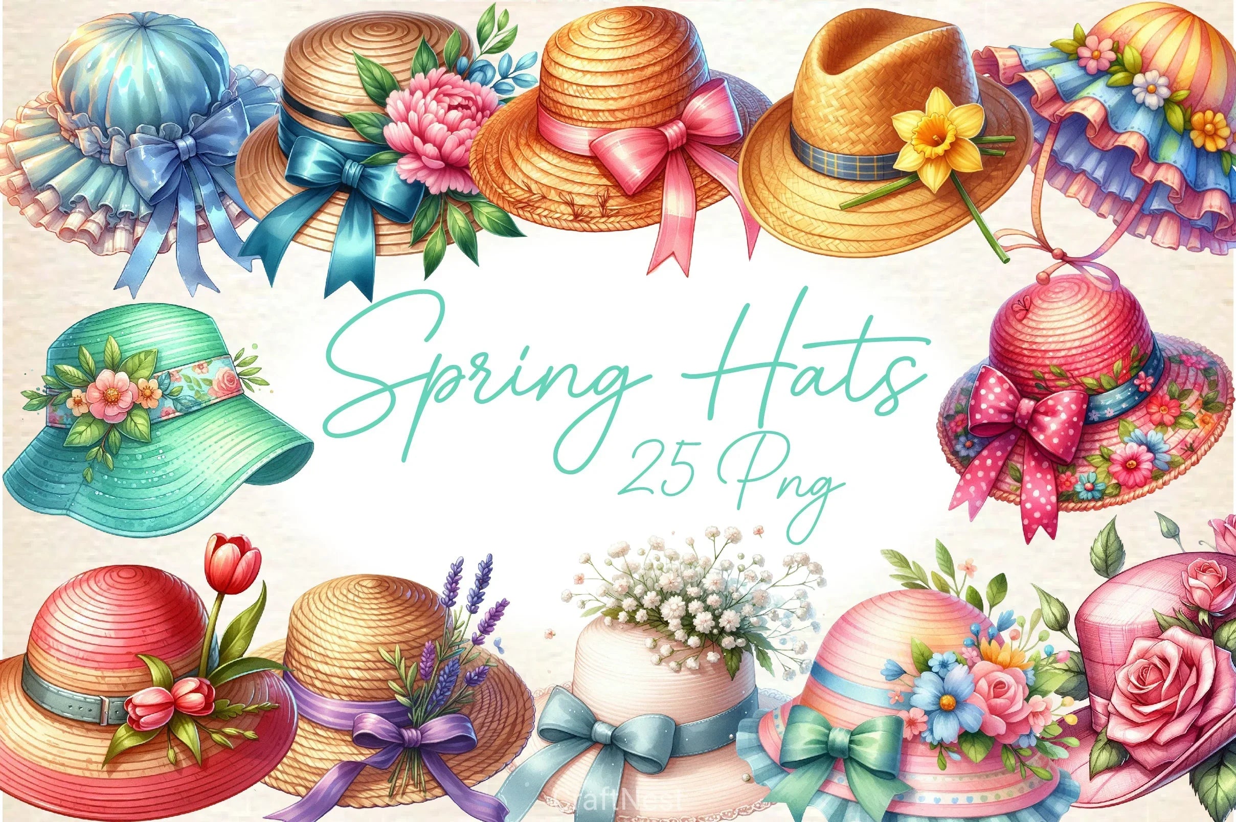 Spring Hat. Sign Spring Hats Clipart Bundle