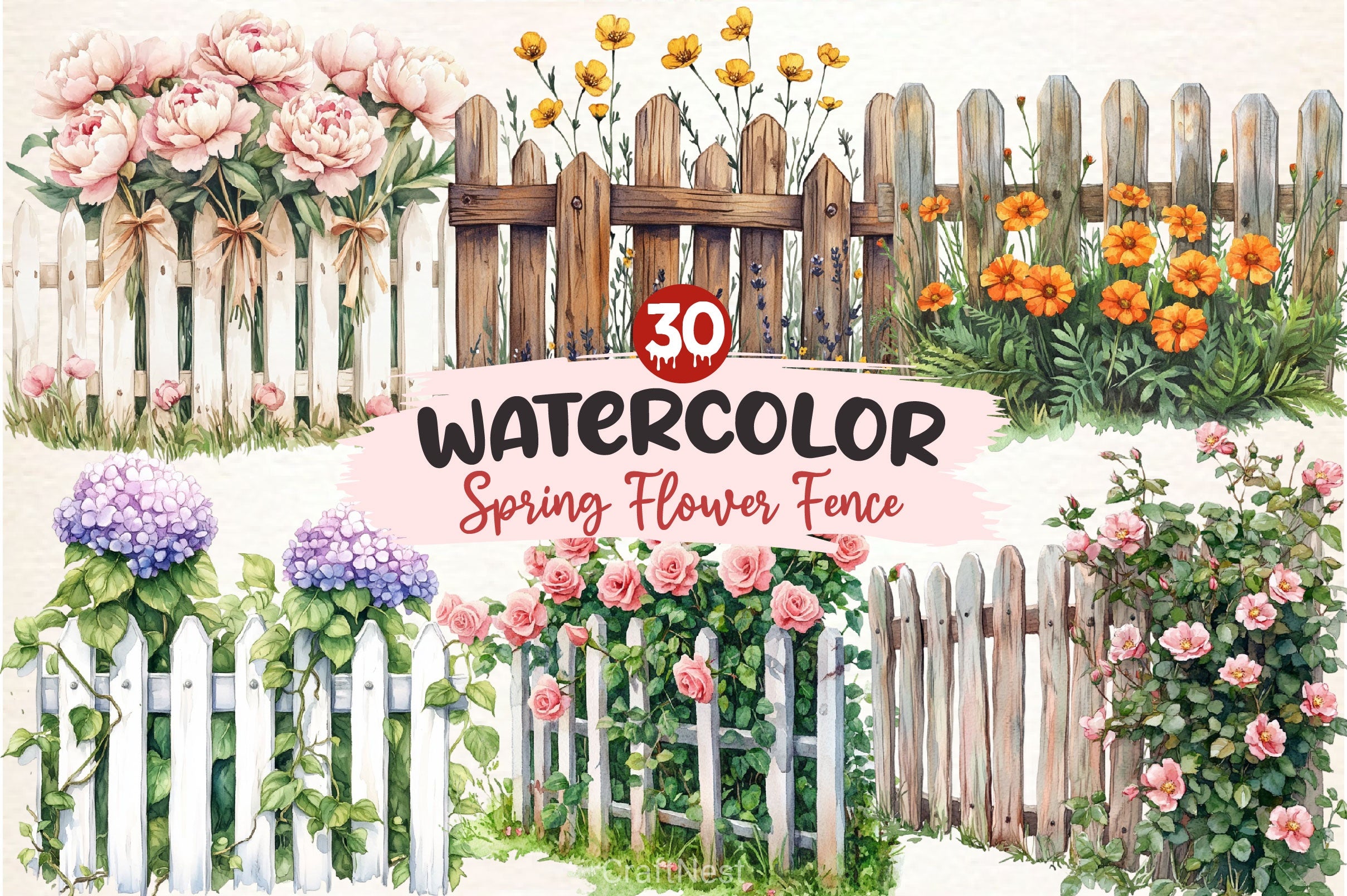 Spring Flower Fence Clipart Bundle 2 - CraftNest - Digital Crafting and Art