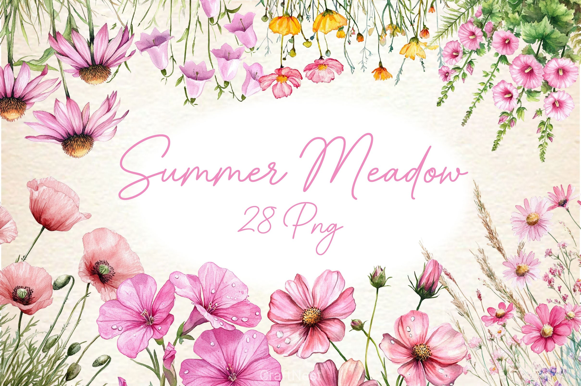 Pink Summer Meadow Clipart Bundle 2 - CraftNest - Digital Crafting and Art