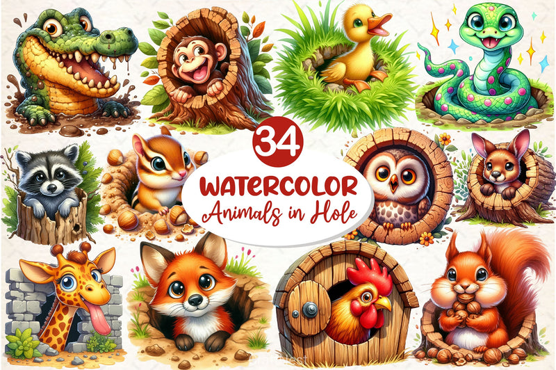 Funny Animals In Hole Clipart Bundle 2 - CraftNest - Digital Crafting and Art