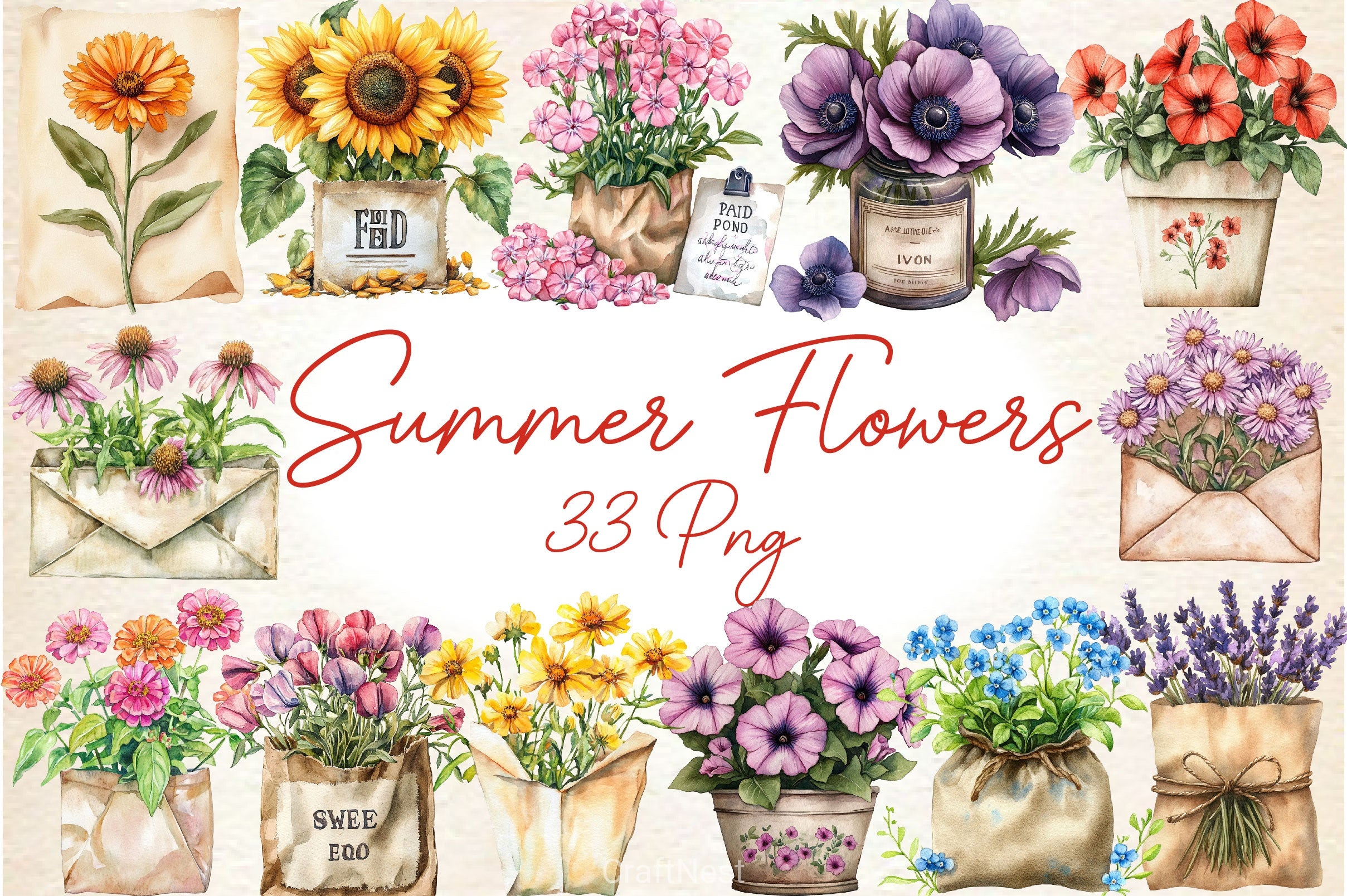 Summer Flowers Seed Packet Clipart Bundle - CraftNest - Digital Crafting and Art