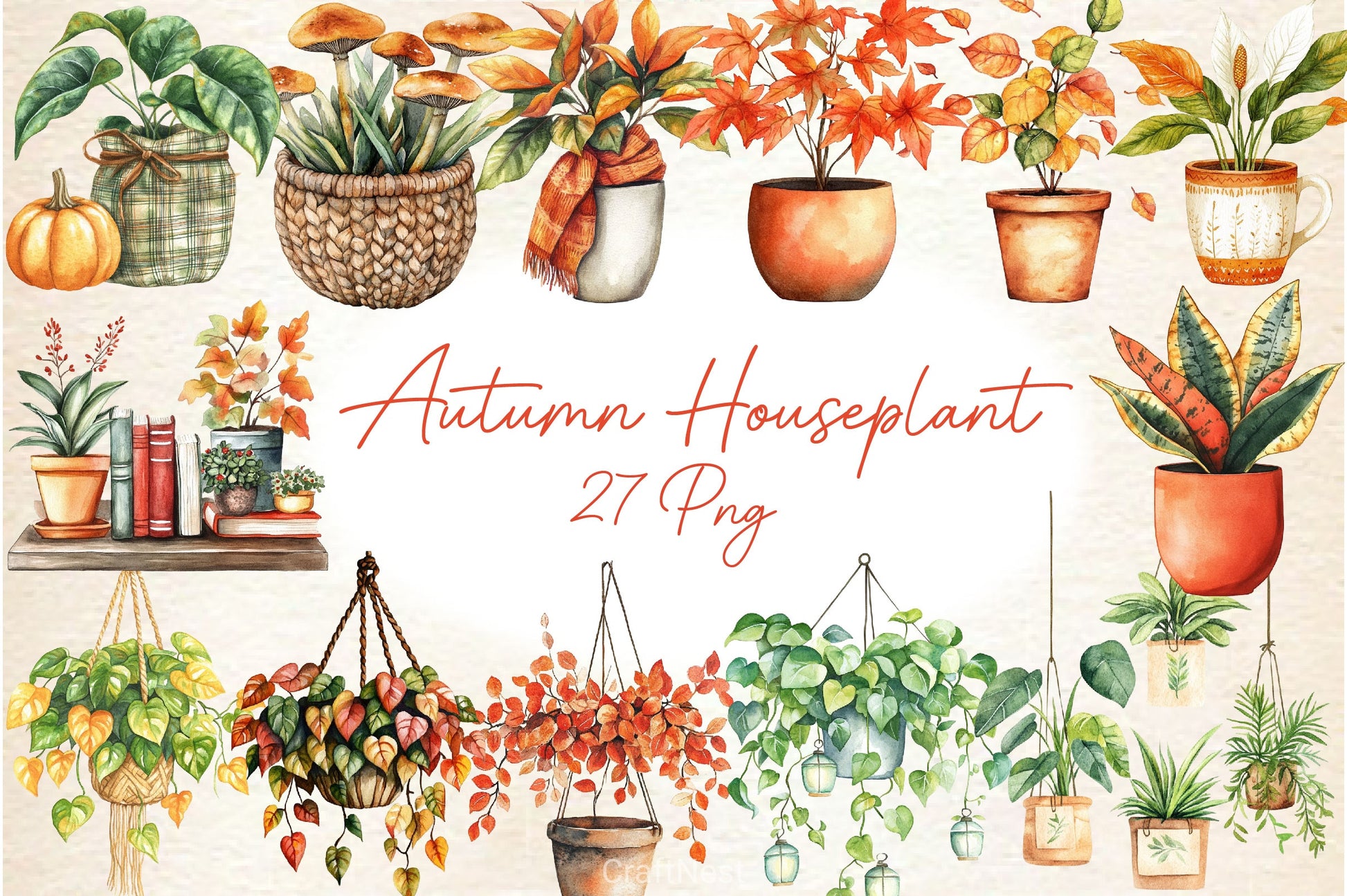 Positive Autumn Houseplant Clipart Bundle 3 - CraftNest - Digital Crafting and Art