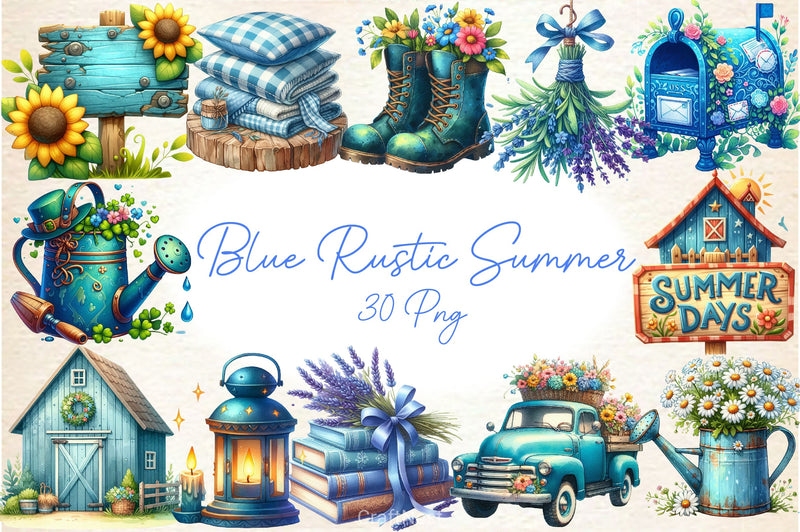 Blue Rustic Summer Clipart Bundle 2 - CraftNest - Digital Crafting and Art