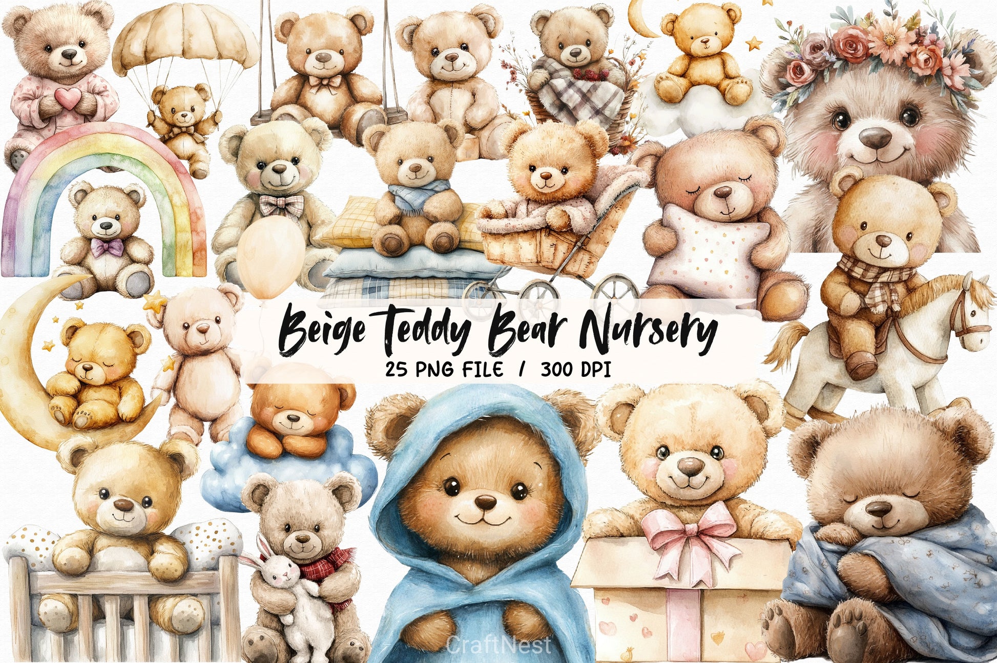 Beige Teddy Bear Nursery Clipart Bundle 2 - CraftNest - Digital Crafting and Art