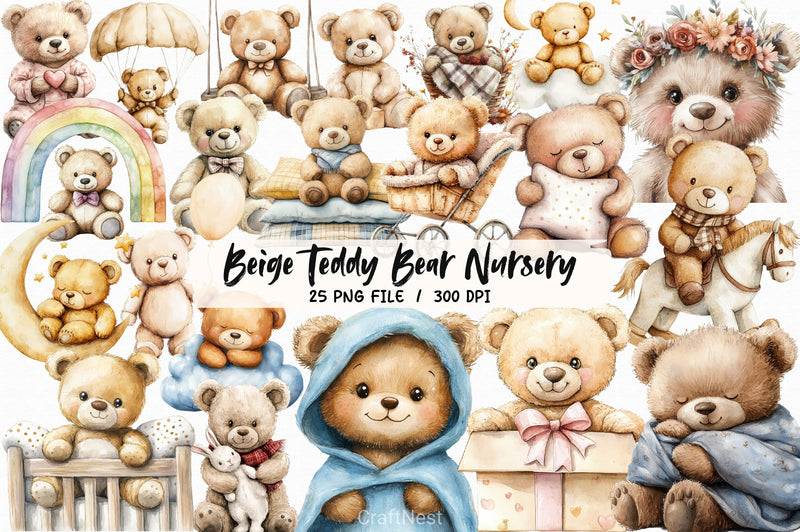 Beige Teddy Bear Nursery Clipart Bundle 2 - CraftNest - Digital Crafting and Art