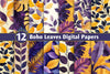Yellow Purple Boho Leaves Digital Papers