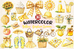 Yellow Gingham Summer Clipart Bundle - CraftNest - Digital Crafting and Art