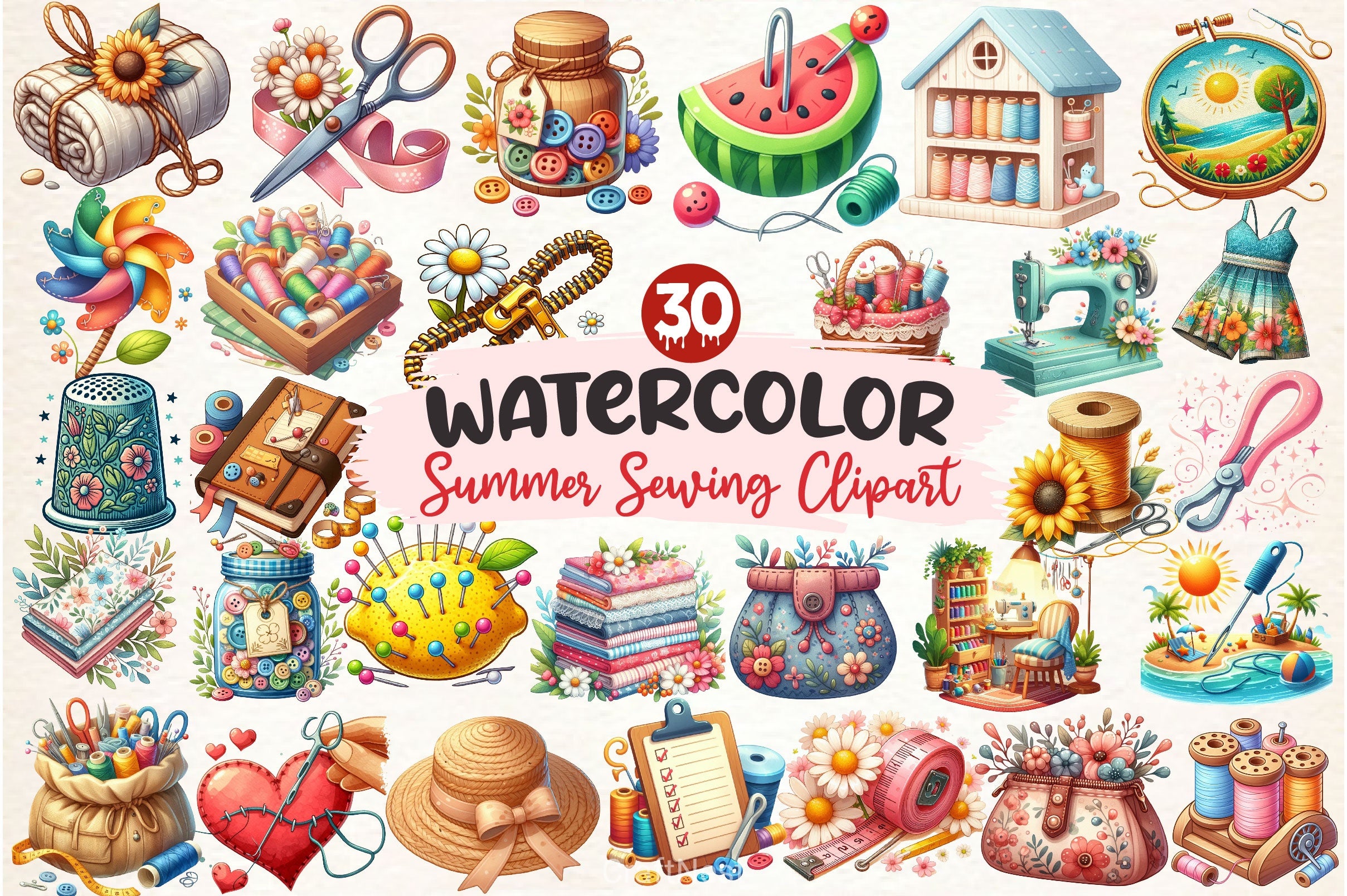 Summer Sewing Clipart Bundle - CraftNest - Digital Crafting and Art