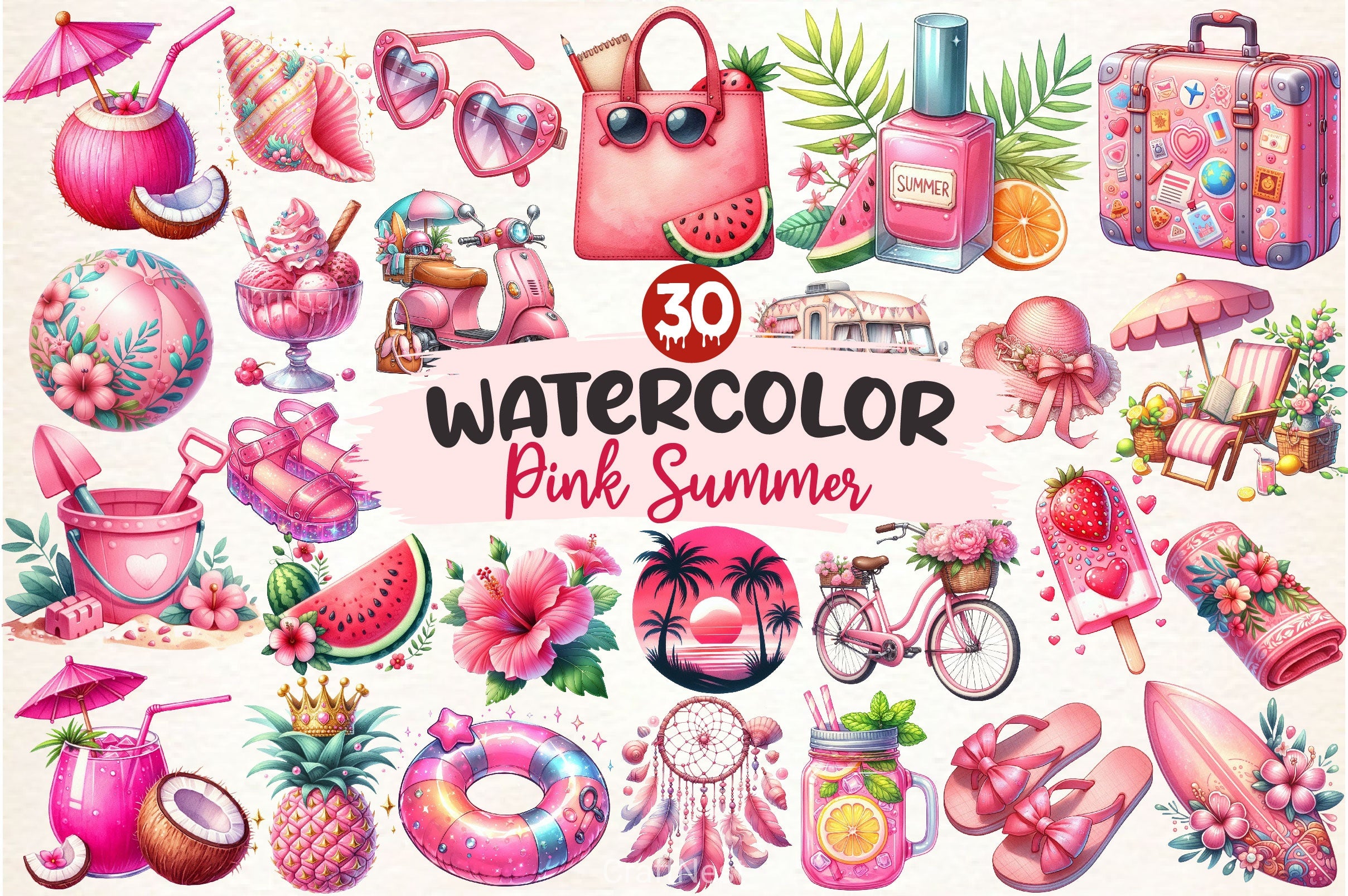 Pink Summer Clipart Bundle 6 - CraftNest - Digital Crafting and Art