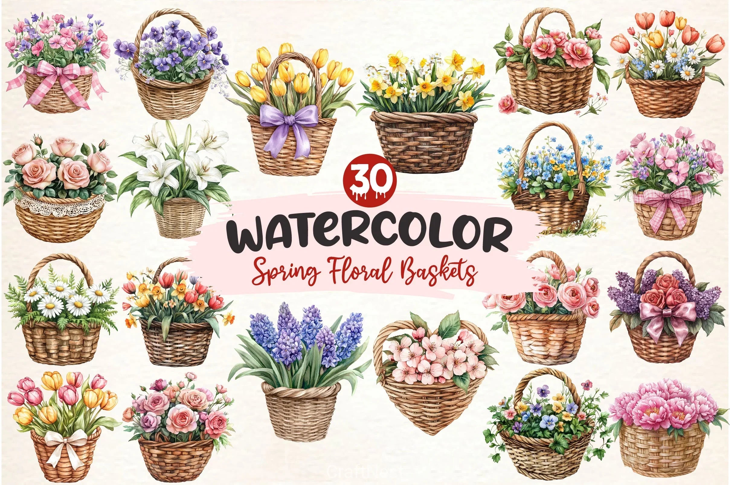 Spring Floral Baskets Clipart Bundle - CraftNest - Digital Crafting and Art