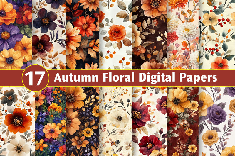 Autumn Floral Digital Papers Seamless - CraftNest - Digital Crafting and Art