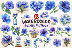 Butterfly Pea Flower Clipart Bundle - CraftNest - Digital Crafting and Art