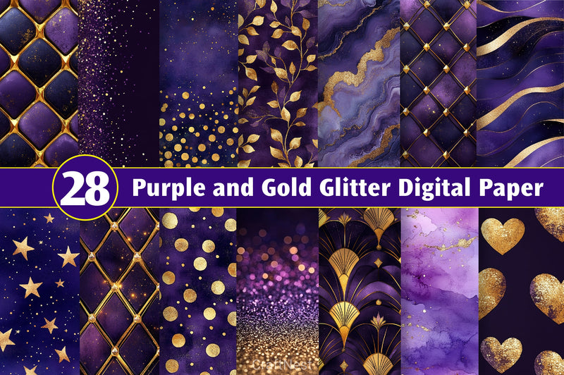Purple And Gold Glitter Digital Paper - CraftNest - Digital Crafting and Art