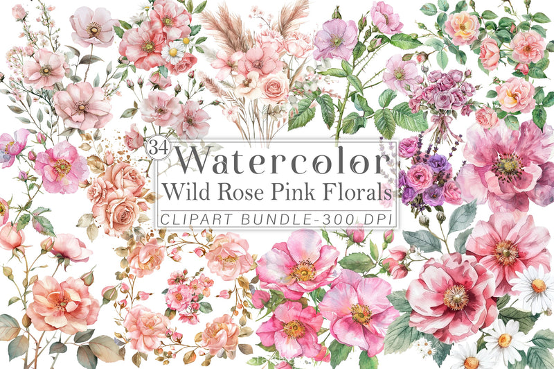 Summer Wild Rose Pink Florals Clipart Bundle - CraftNest - Digital Crafting and Art