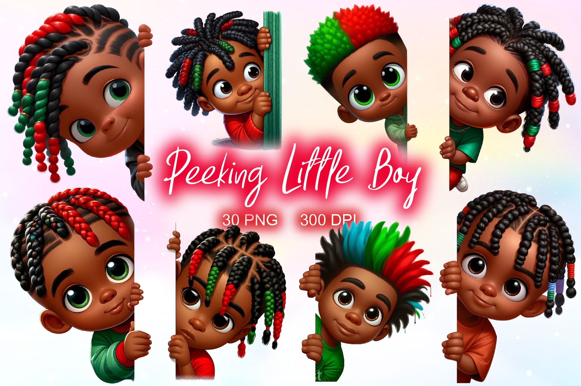 Peeking African American Little Boy Clipart Bundle - CraftNest - Digital Crafting and Art