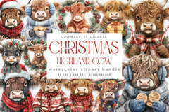 Christmas Highland Cow Clipart Bundle 1 - CraftNest - Digital Crafting and Art