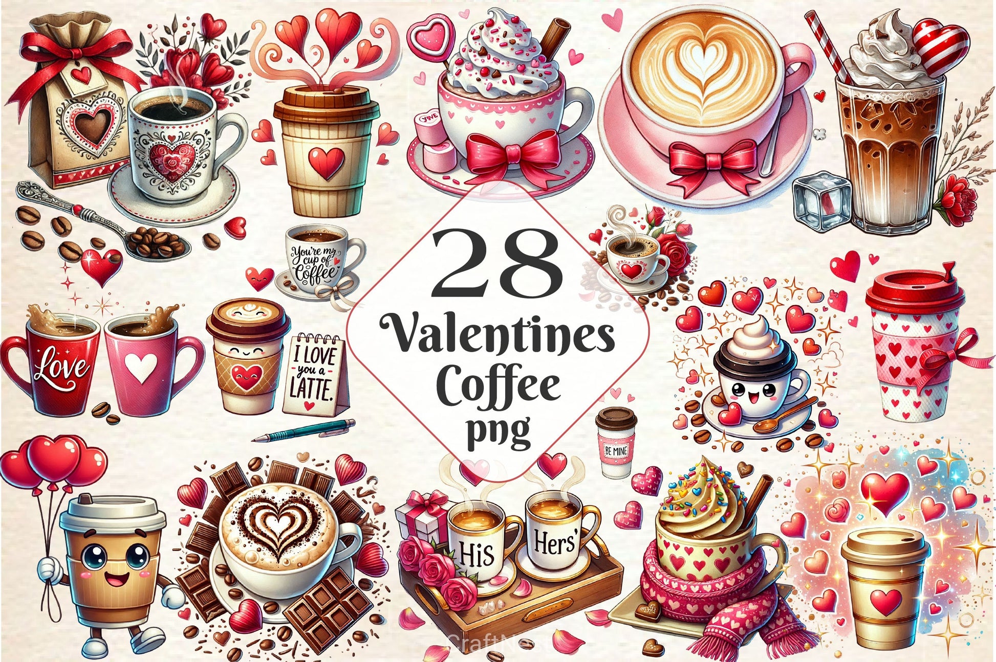 Valentine Day Coffee Clipart Bundle 3 - CraftNest - Digital Crafting and Art