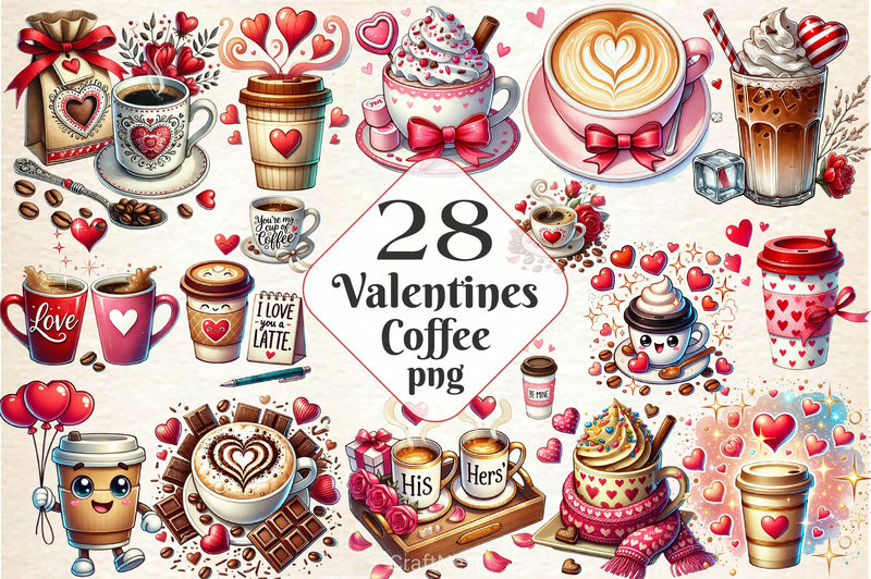Valentine Day Coffee Clipart Bundle 3 - CraftNest - Digital Crafting and Art