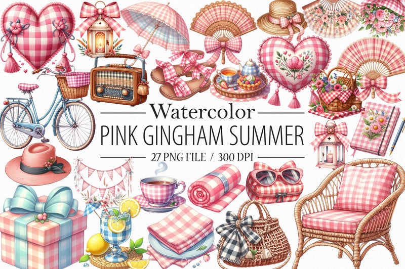 Bohemian Pink Gingham Clipart Bundle - CraftNest - Digital Crafting and Art