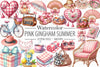 Bohemian Pink Gingham Clipart Bundle