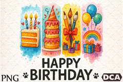 Happy Birthday Brushstroke Design Clipart Bundle - CraftNest - Digital Crafting and Art