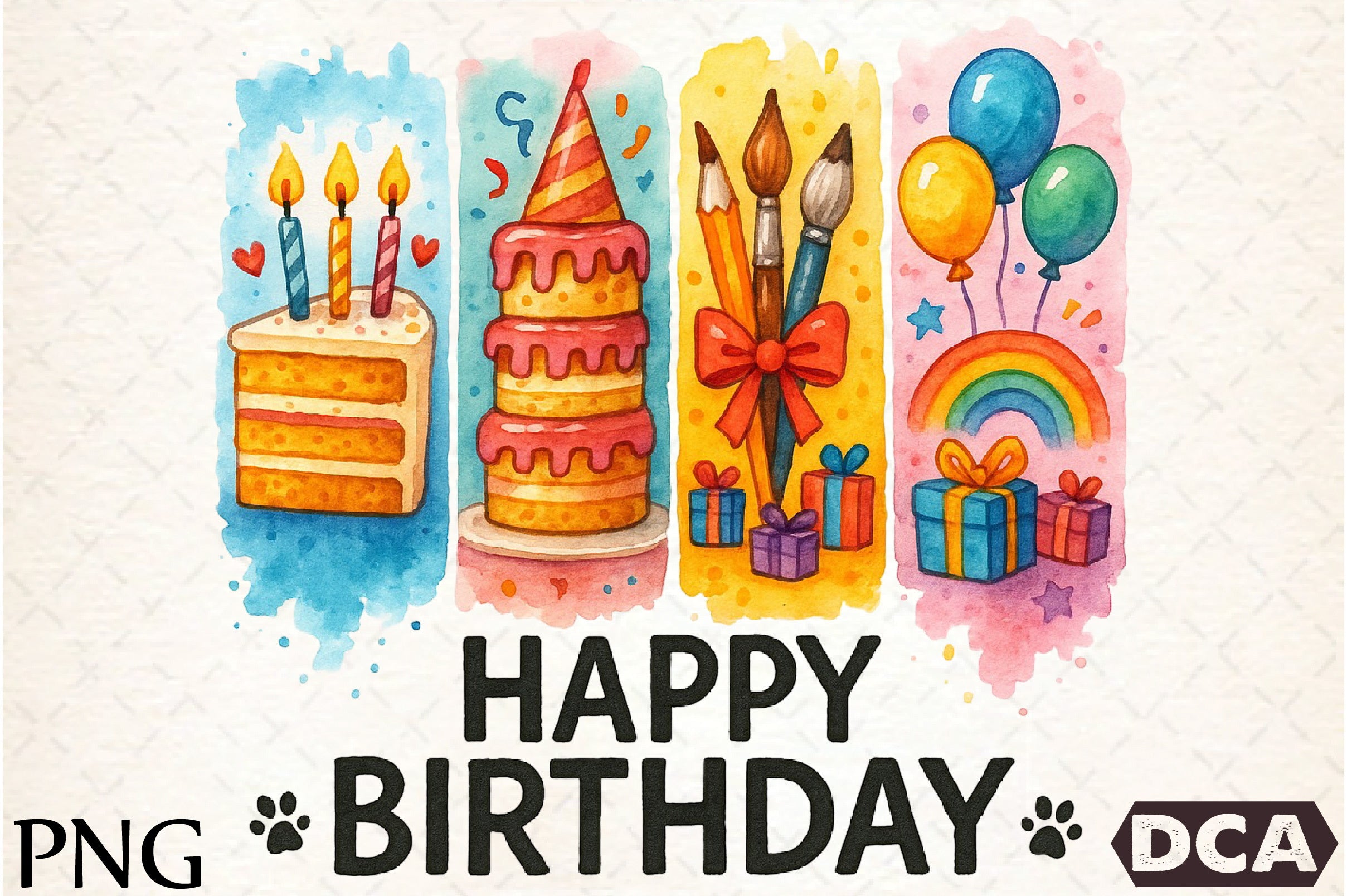 Happy Birthday Brushstroke Design Clipart Bundle