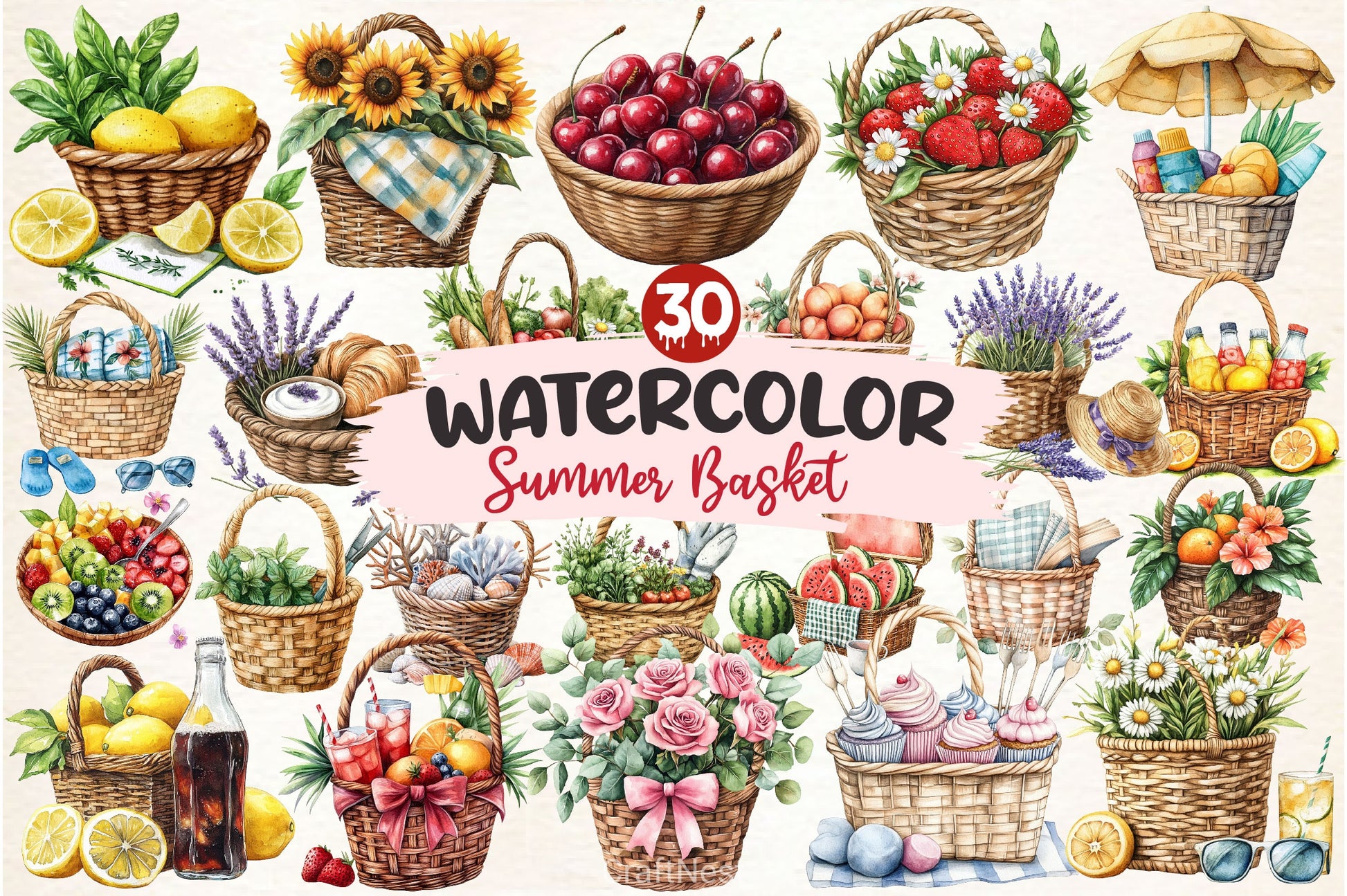 Summer Basket Clipart Bundle 2 - CraftNest - Digital Crafting and Art